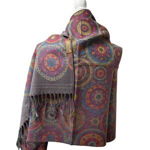 Luxury Uriah Baby Alpaca Wrap Shawl | Multicolor Circular Pattern | Made in Peru